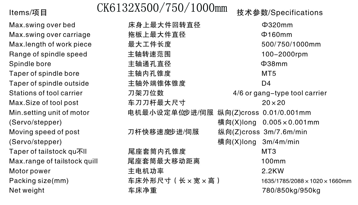 Lathe CK6132 Parameter